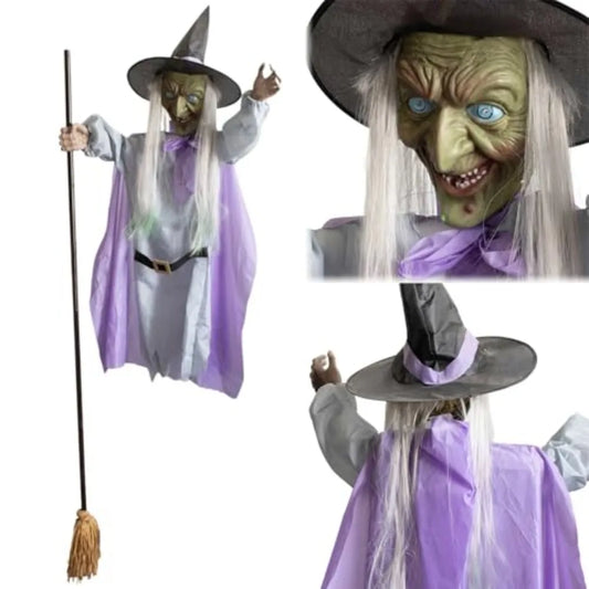 Animated Hovering Witch Animatronics Purple With Lights Garden Flying Witch 6 Prop