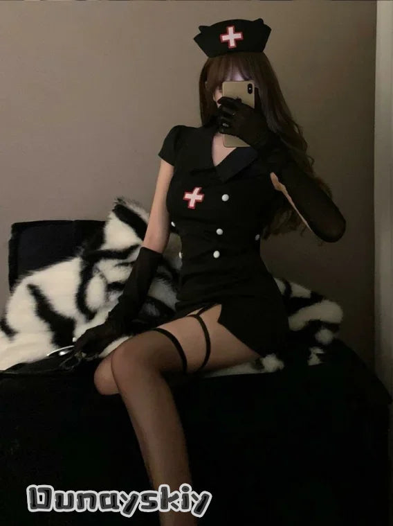 Dark Devil Costume Sexy Devil Nurse Uniform Set Black White Women's Dresses For