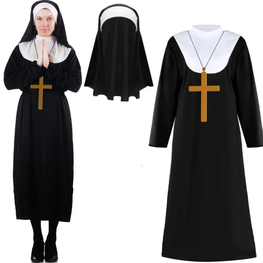Black Nun Costume – Full-Length Halloween Dress, Styles A & B