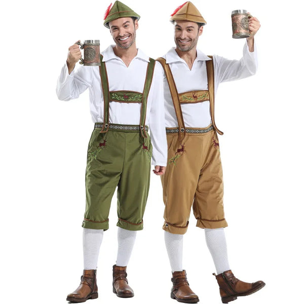 Men's Outfit Bavarian German Beer Festival Suspenders Short Sleeve Costume