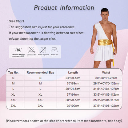 Men's Halloween Ancient Greek God Toga Costumes Roman Emperor Robe Short Sleeve Metallic - Black A / M