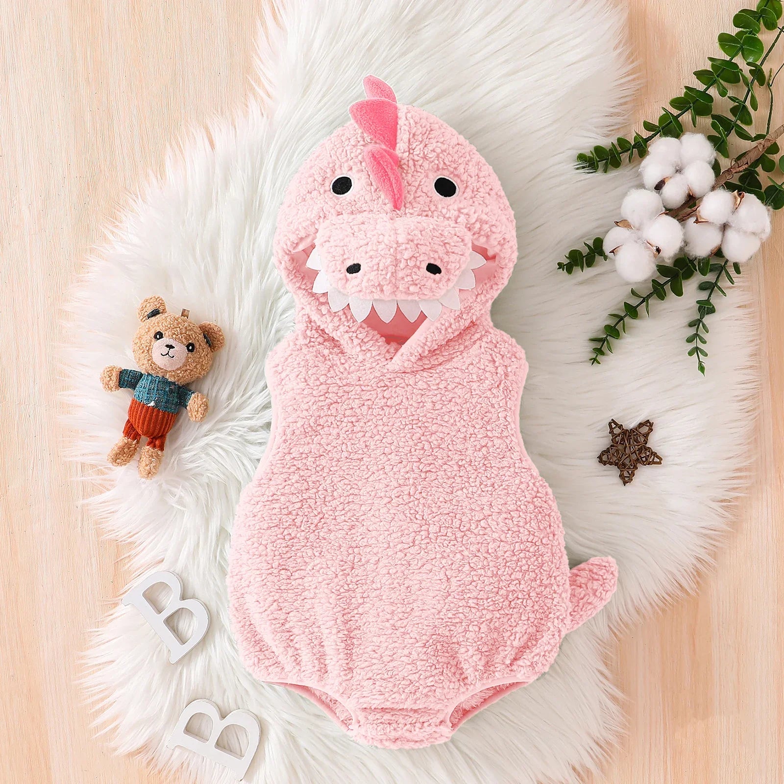 Baby Dinosaur Romper Costume – 0–18 Months - Pink 0–3 Months