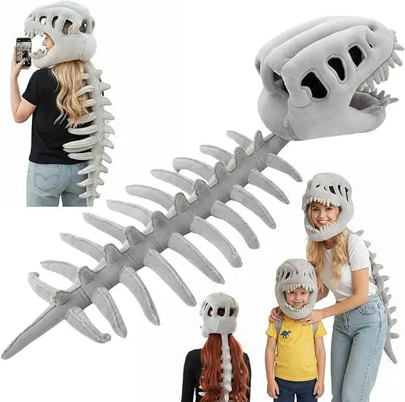 Dinosaur Skeleton Funny Headgear Plush Hat Male Cosplay Doll Funny Skeleton Gray Purple Grass Green Halloween - product image 2