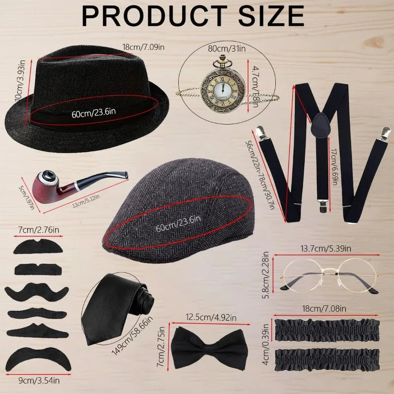 1920s Mens Costume Accessories Outfit Set Gangster Roaring 20s Costumes for Gatsby Party 30s Y-Back Beret - product image 2