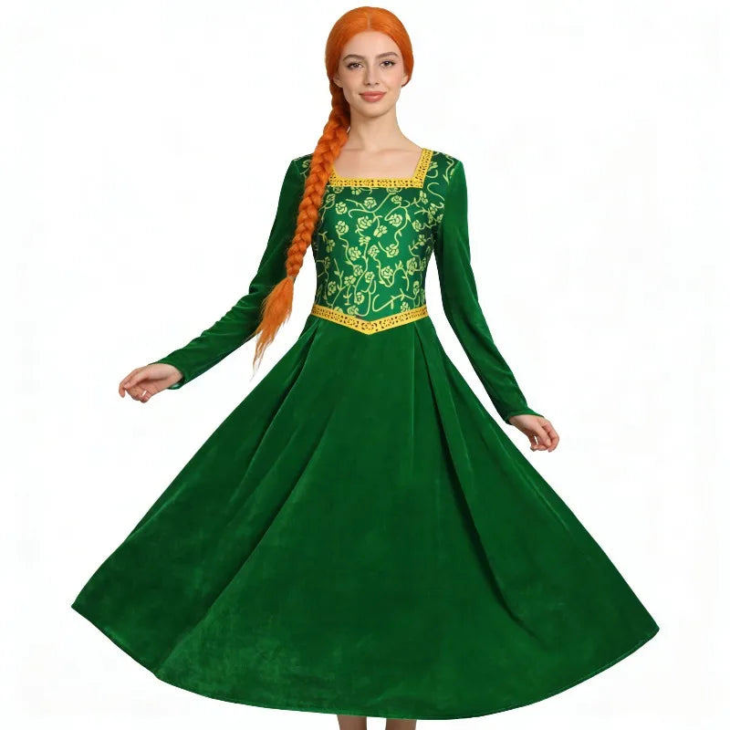 Women's Fiona-Inspired Shrek Costume – Green Dress & Wig Options