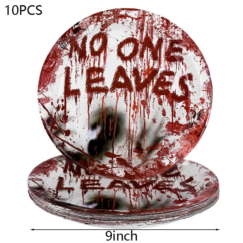 Halloween Party Disposable Tableware Scary Bloody Handprint Paper Plates Cups Popcorn Box For Halloween - product image 11
