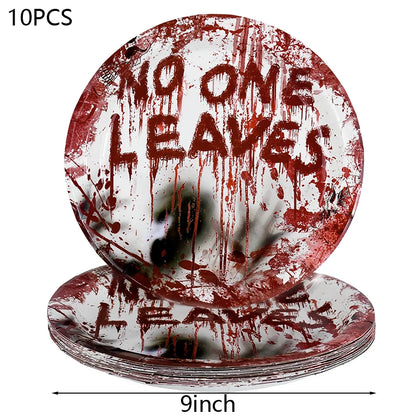 Halloween Party Disposable Tableware Scary Bloody Handprint Paper Plates Cups Popcorn Box For Halloween - product image 11