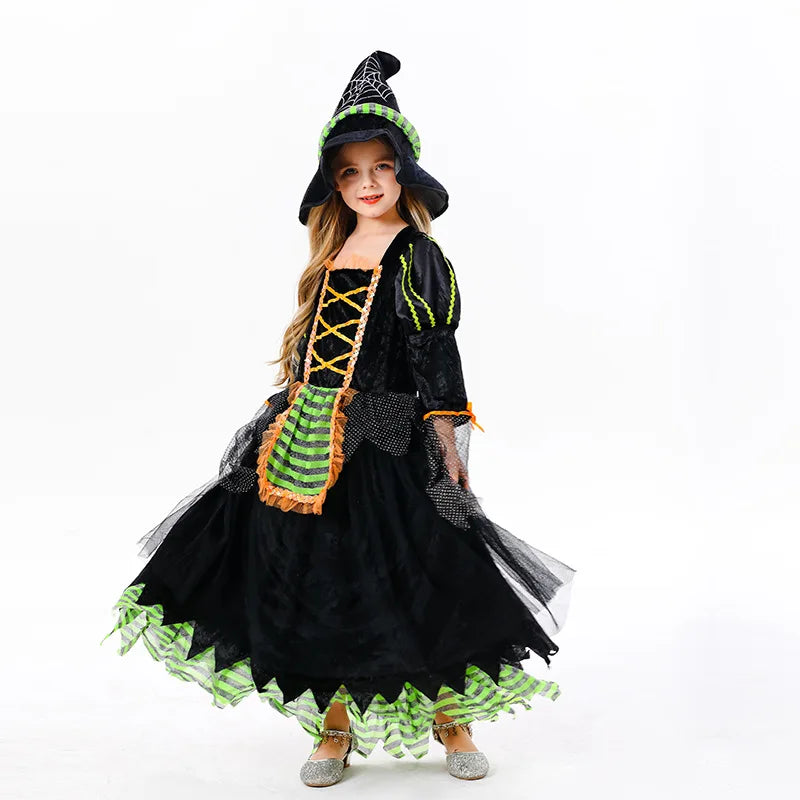 Halloween Children Purple Witch Costume Girls Magician Mesh Dress Kids Clothes Baby Bat Spider Costume - product image 7