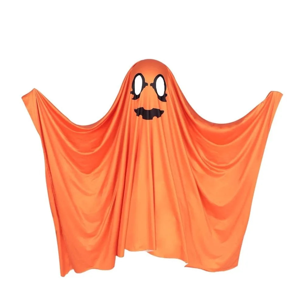 Halloween Ghost or Pumpkin Poncho – White & Orange Costume Cape