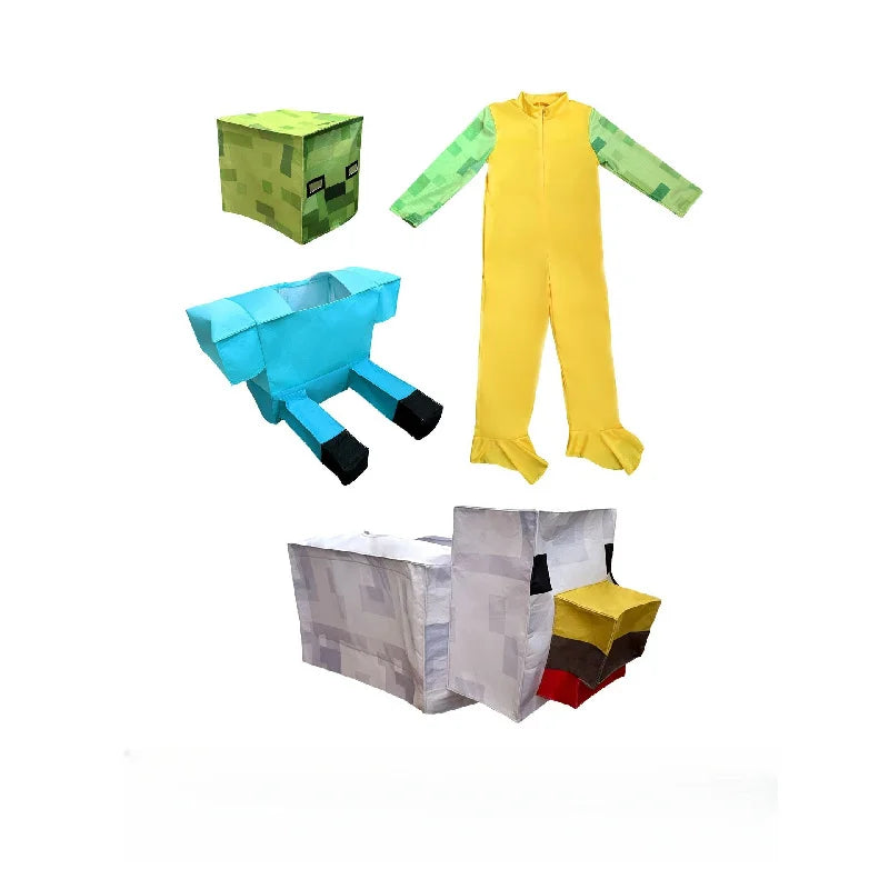 Halloween Jockey Costume, Pixel Block Chicken JockeyStyle Game Role Play Outfit, Funny Stage Performance