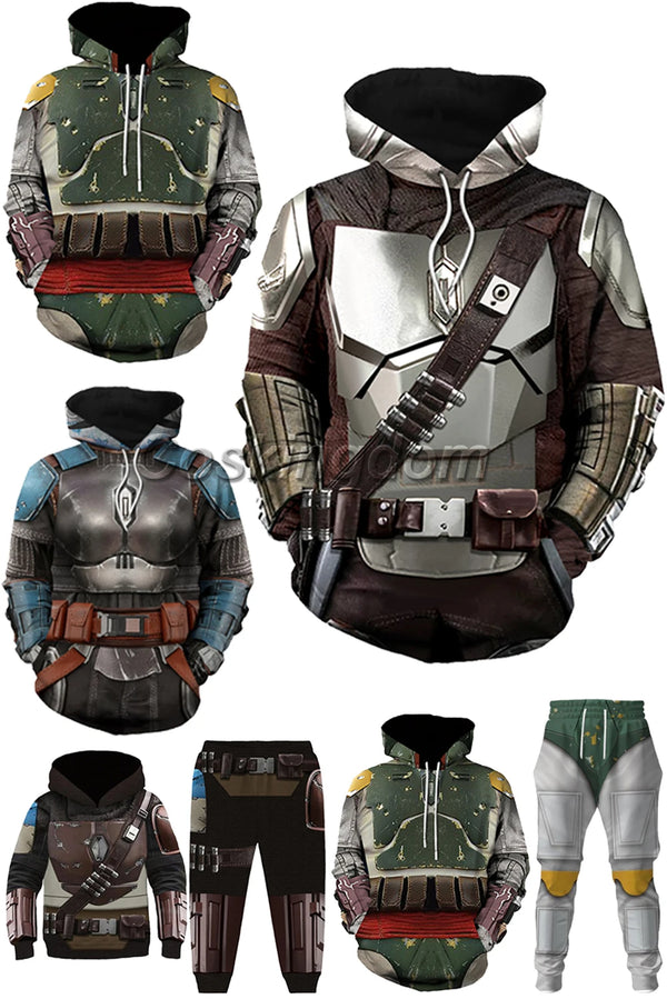 Din Djarin Costume Adult Kids Battle Armor Printed Hoodie Pant Movie Space Bounty Hunter - Hoodie A / XL