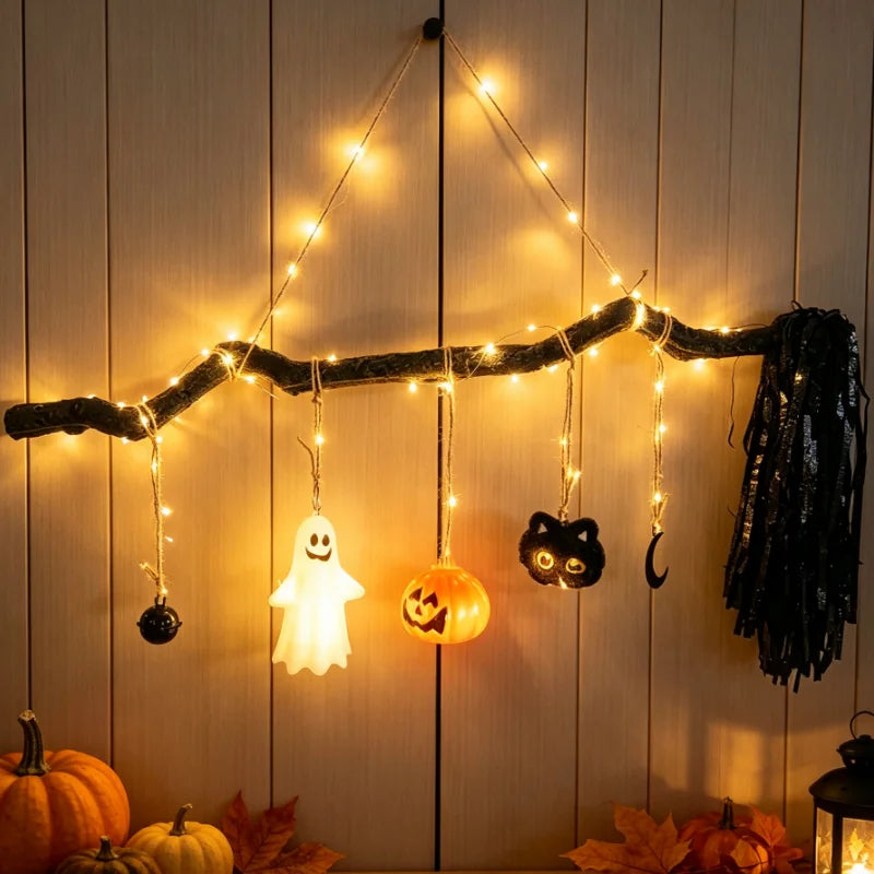 Luminous Witch Broom Halloween Glowing Door Hanger Spooky Decoration Festive - product image 2