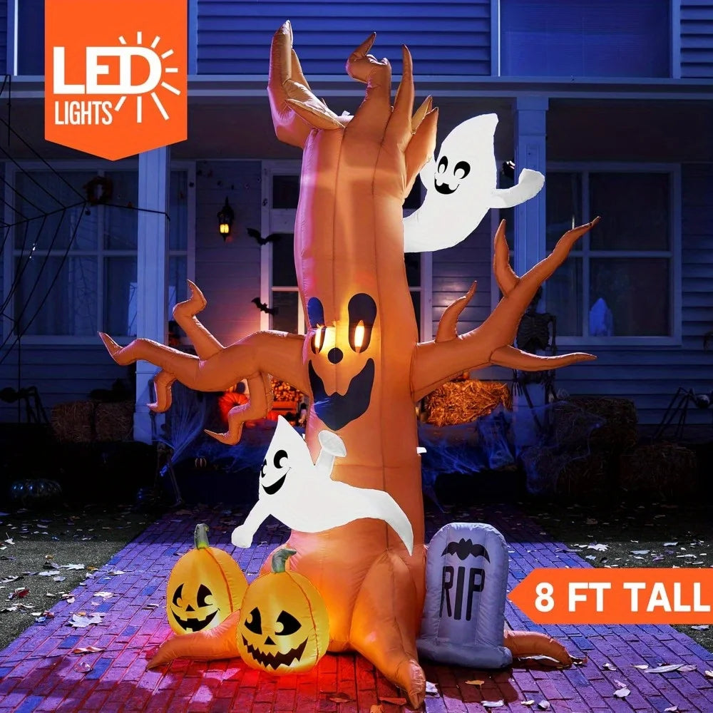 8 Ft Halloween Inflatable Scary Tree with Ghost Decorations, Pumpkin and Tombstone, Blow Up Inflatables with
