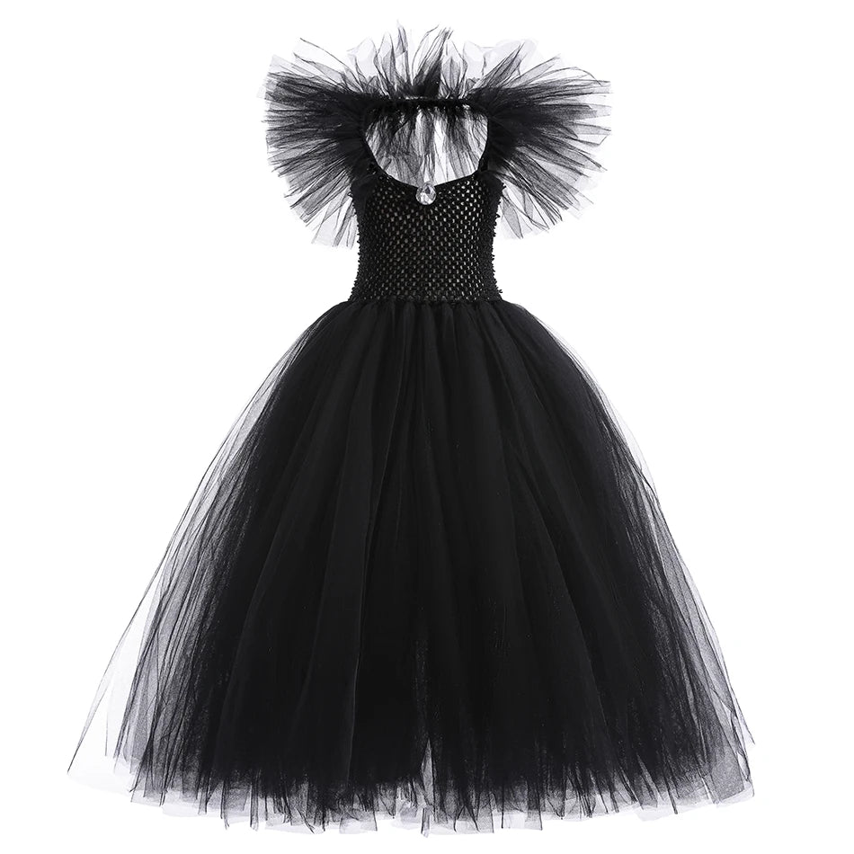 Kids' Horned Dark Fairy Queen Evil Witch Black Tulle Fantasy Costume - alternate view 15
