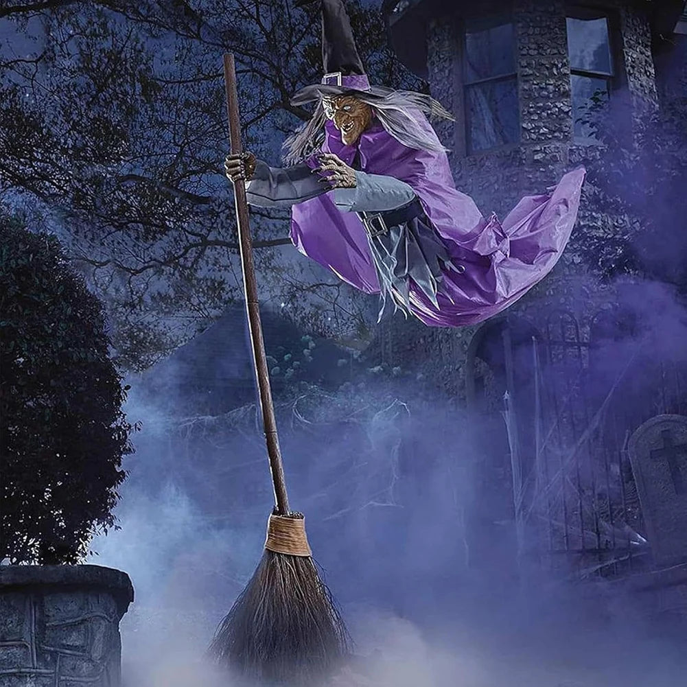 Halloween Props Flying Witch Decoration with Scary Sounds and Lights Fun - product image 4