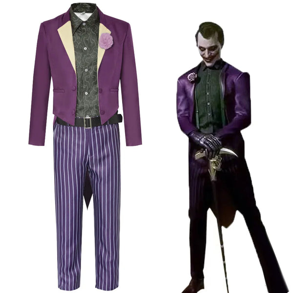 Anime the Joker Mortal Kombat 11 Costume Purpel Suit Set Stripe Pant Belt Halloween - set / XXXL