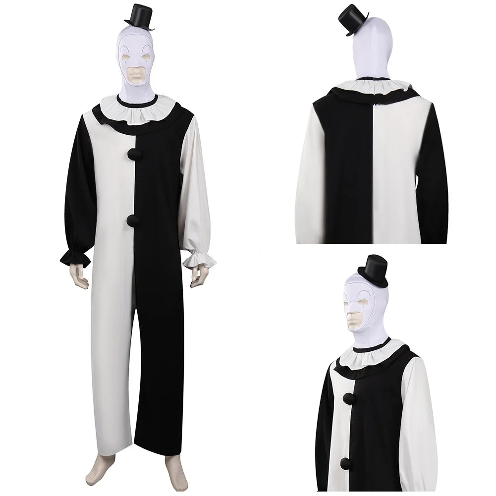 Art the Clown Terrifier Costume Dress Outfit Latex Masks Kids Adult Men Women Roleplay - Costume A / 110