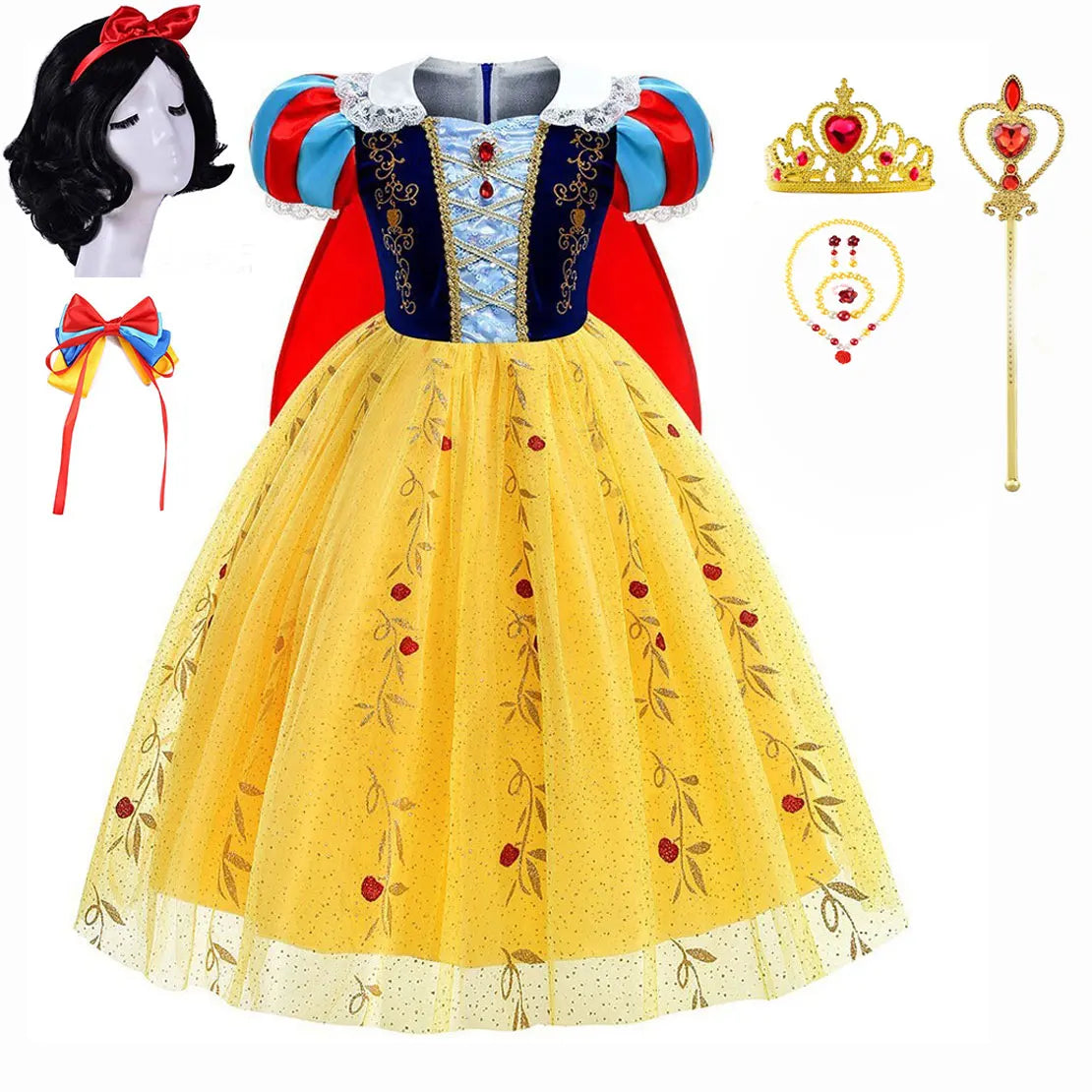 Snow White Girls' Princess Cape Halloween Costume Dress