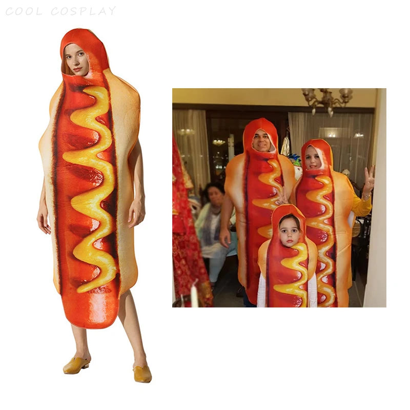 Adult Kids Funny 3D Print Food Sausage Hot Dog Costumes Halloween Men Women Family One-Piece Costume Carnival - product image 3