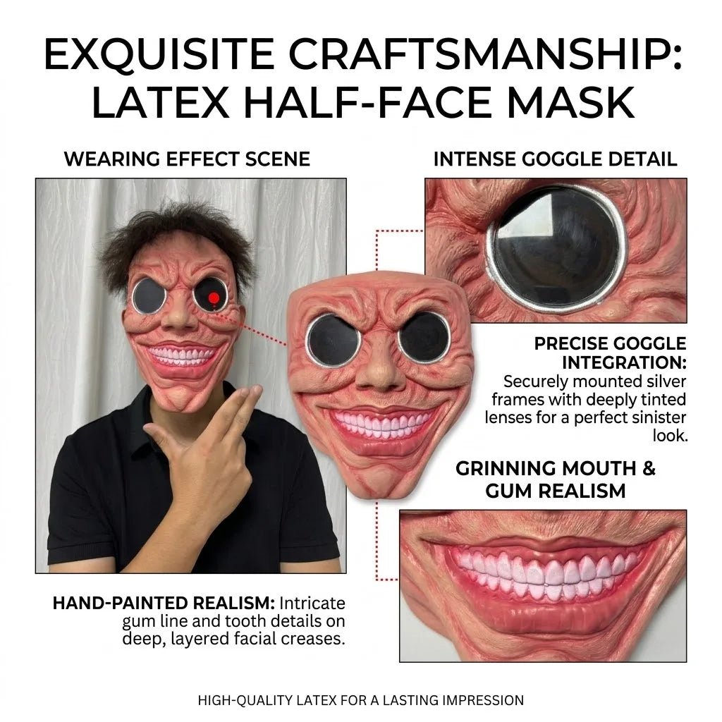 Scary Smile Black Hole Half Face Mask Horror Halloween Costume Mask Creepy Costume Props - View 3