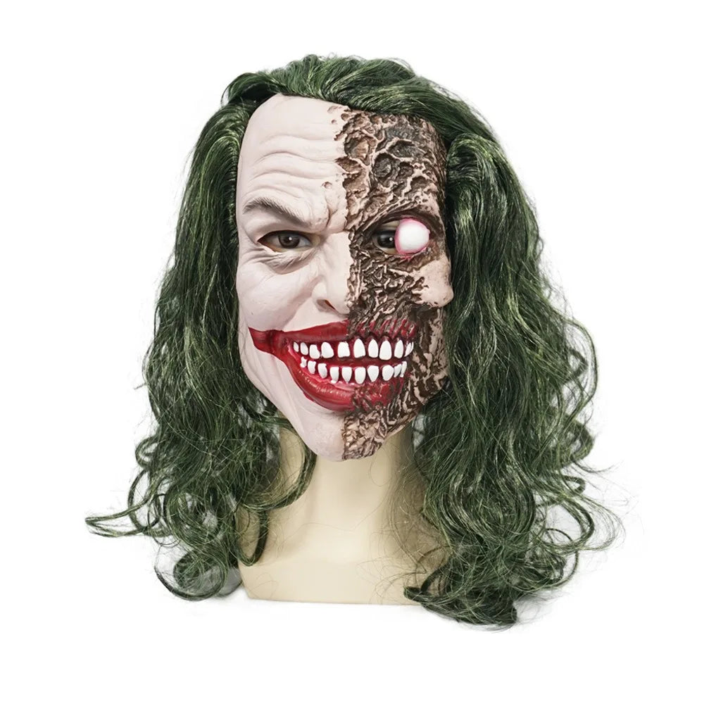Latex Mask Costume Clown Mask Green Hair Halloween Adult Costume for Garden - joker