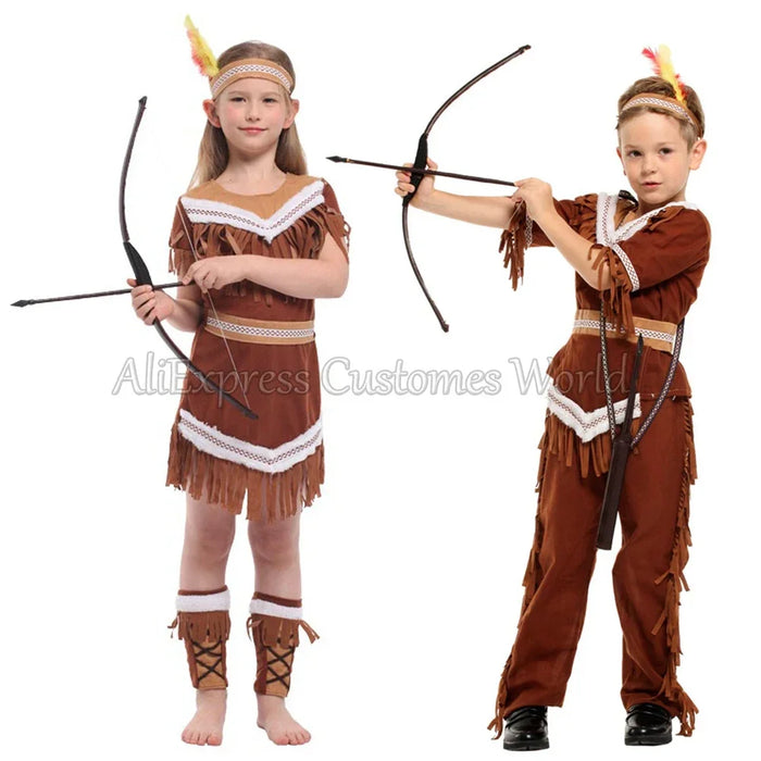 Models Costume Teenager for Medieval Indian Hunter Costume Prince Pocahontas Costume - Girls Set / M 110-120CM