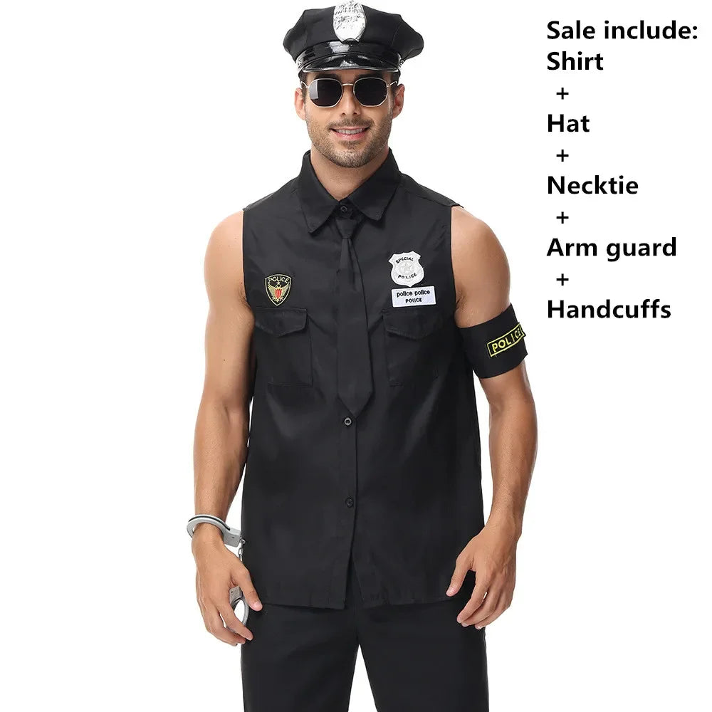 Adult Man America U.S Police Costume Top Shirt Men Cop Costume Halloween Set - View 7