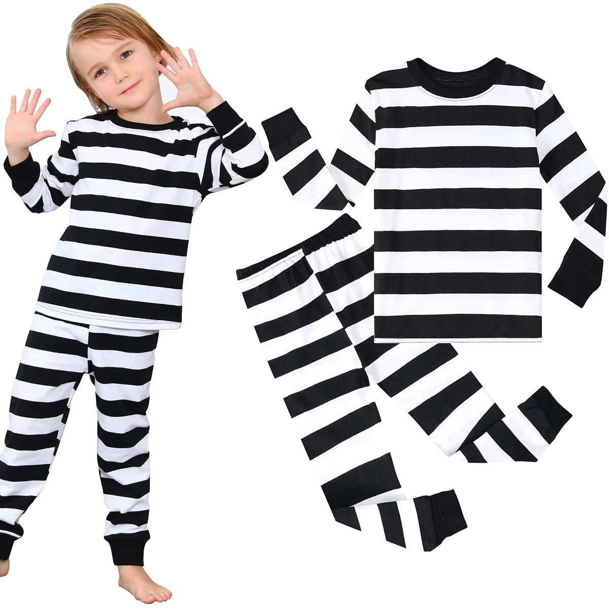 Kids Black & White Prisoner Halloween Costume Pajamas