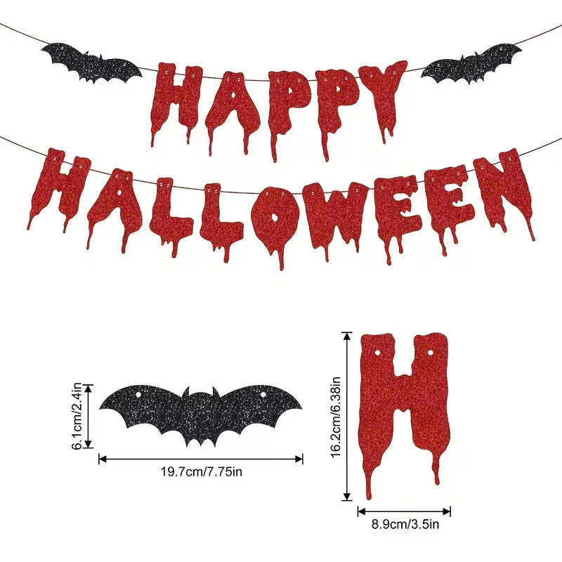 Glitter Red Happy Halloween Paper Banner With Rope Halloween Party Garland - product image 7