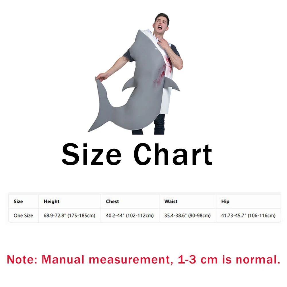 Shark Costume Jumpsuit Adult Underwater World 3D Foam Marine Creature Realistic Shark Swallowing Pullover Halloween Party Suit