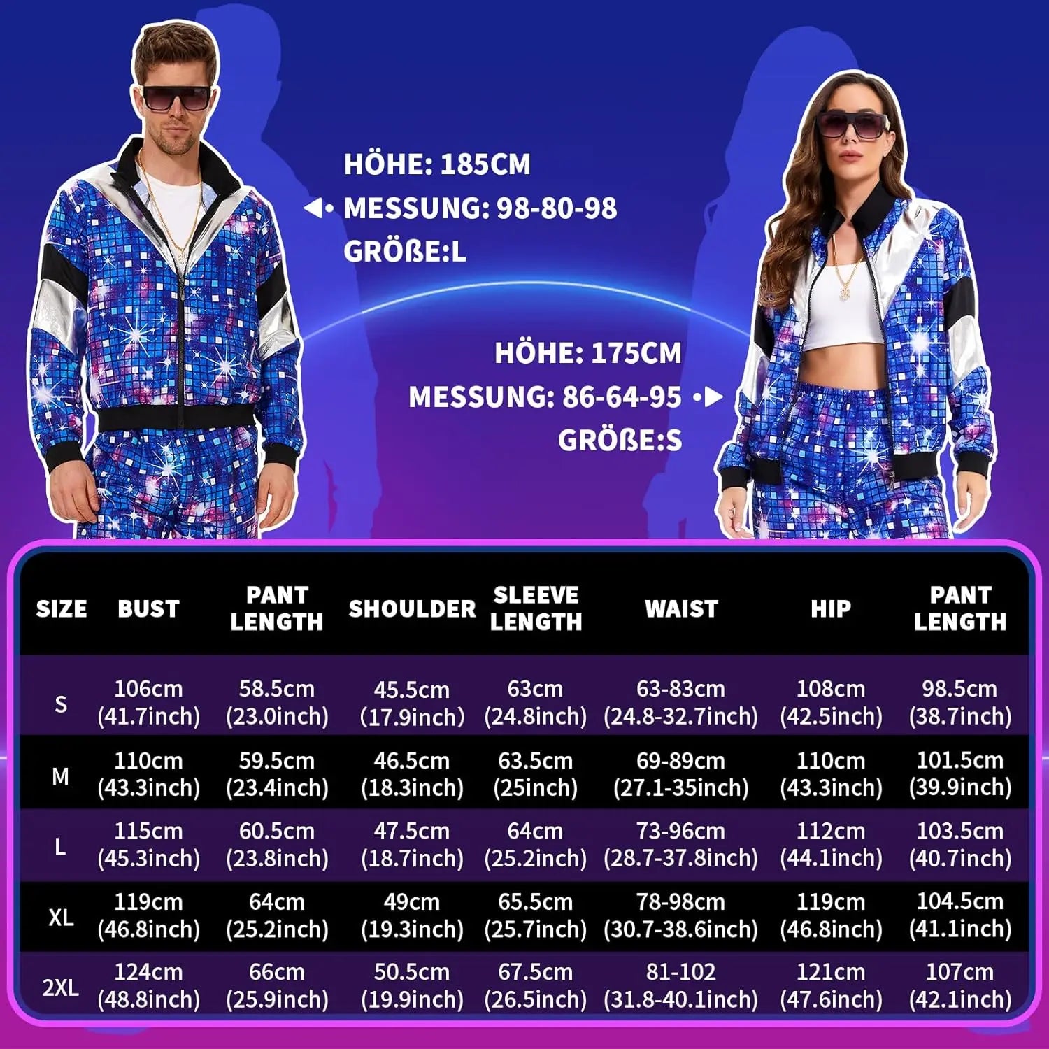 Women's Men's Costume 80s 90s Suit Party Accessories Disco Jacket Trousers Outfit Women's Men's Costume - product image 2