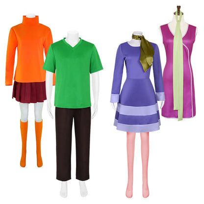 New Anime Velma Seragam Cosplay Kostum Orange Short Skirt Uniform Wanita Kaus Kaki Rok Atas Halloween Party Carnival Set Gift