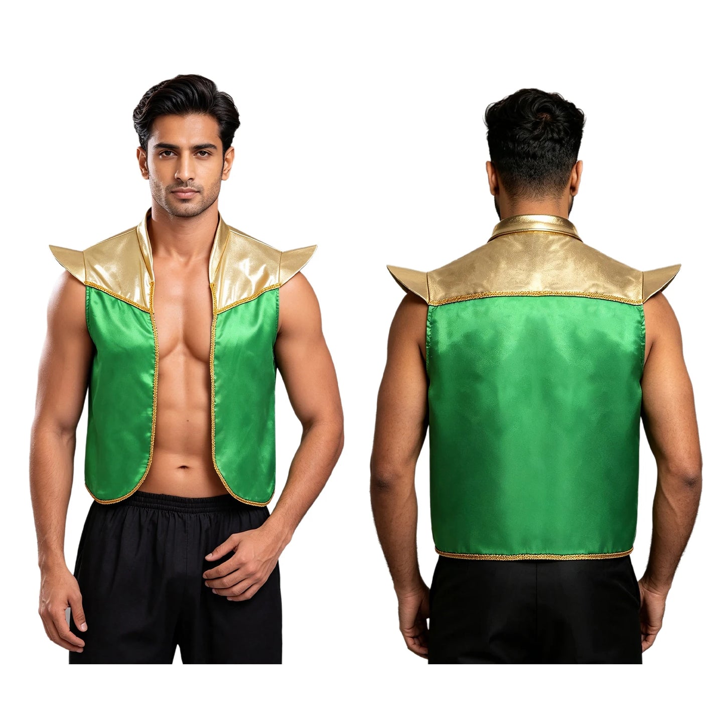 Men's Arabian Prince Shiny Metallic Vest Tops Shoulder Pads Open Costume - alternate view 10