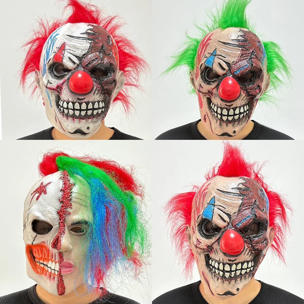 Scary Clown Latex Mask with Hair – Halloween Horror Costume