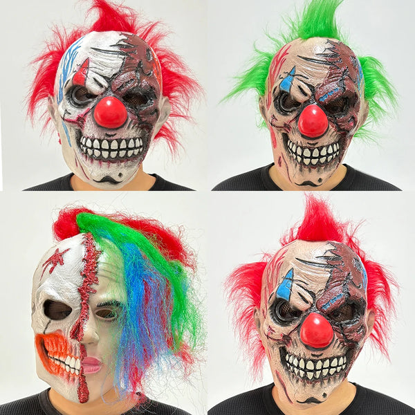 Scary Clown Latex Mask with Hair – Halloween Horror Costume