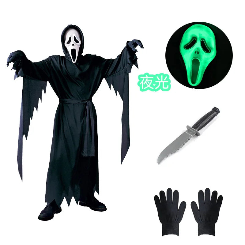 Hooded White Ghost Horror Costume with Mask - product image 8