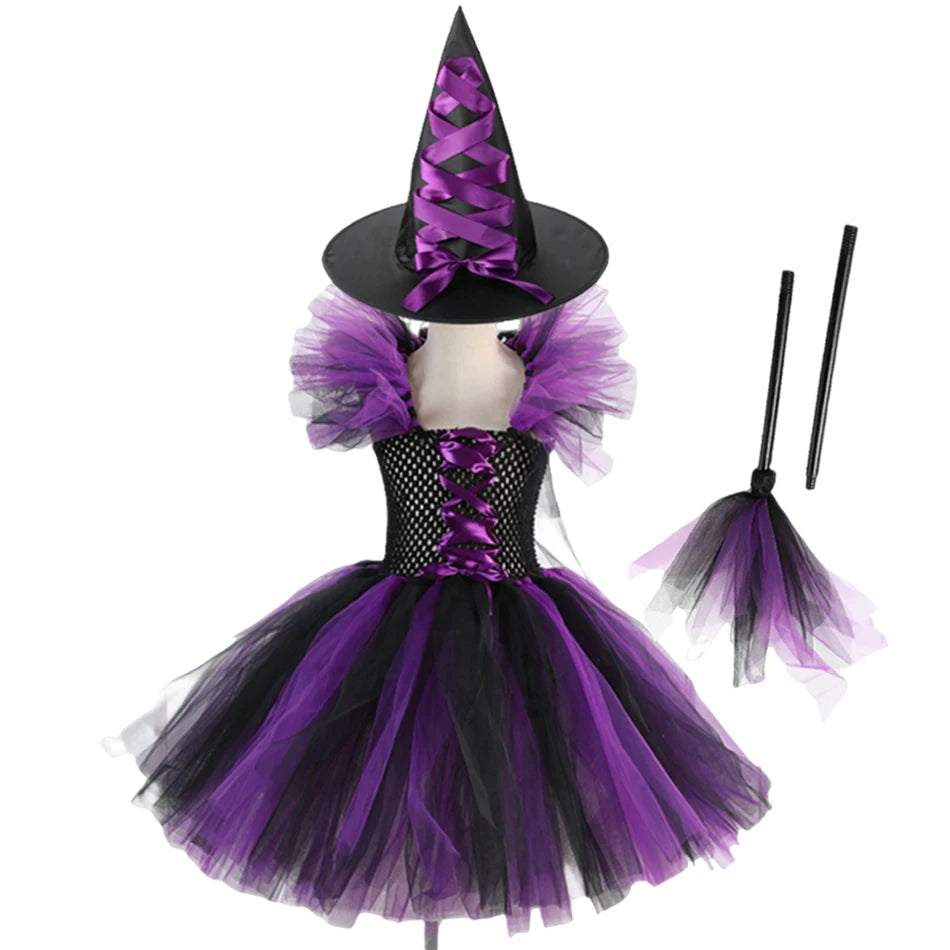 Girls Halloween Cosplay Witch Dress With Hat Costume Carnival Vestidos Kids Party Cosplay Dress Children - product image 18