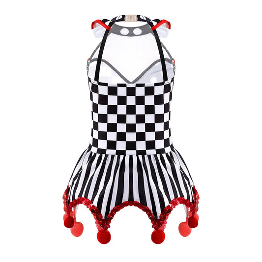 Kids' Clown Circus Plaid Polka Dots Stripes Print Sequins Costume