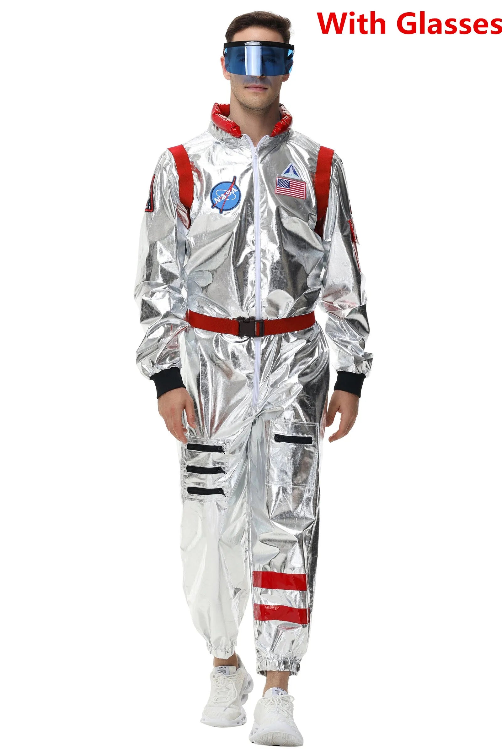 Adult Silver Astronaut Costume Men Women Spaceman Suit Space Jumpsuit Halloween Costume - Yellow Men-B / XL