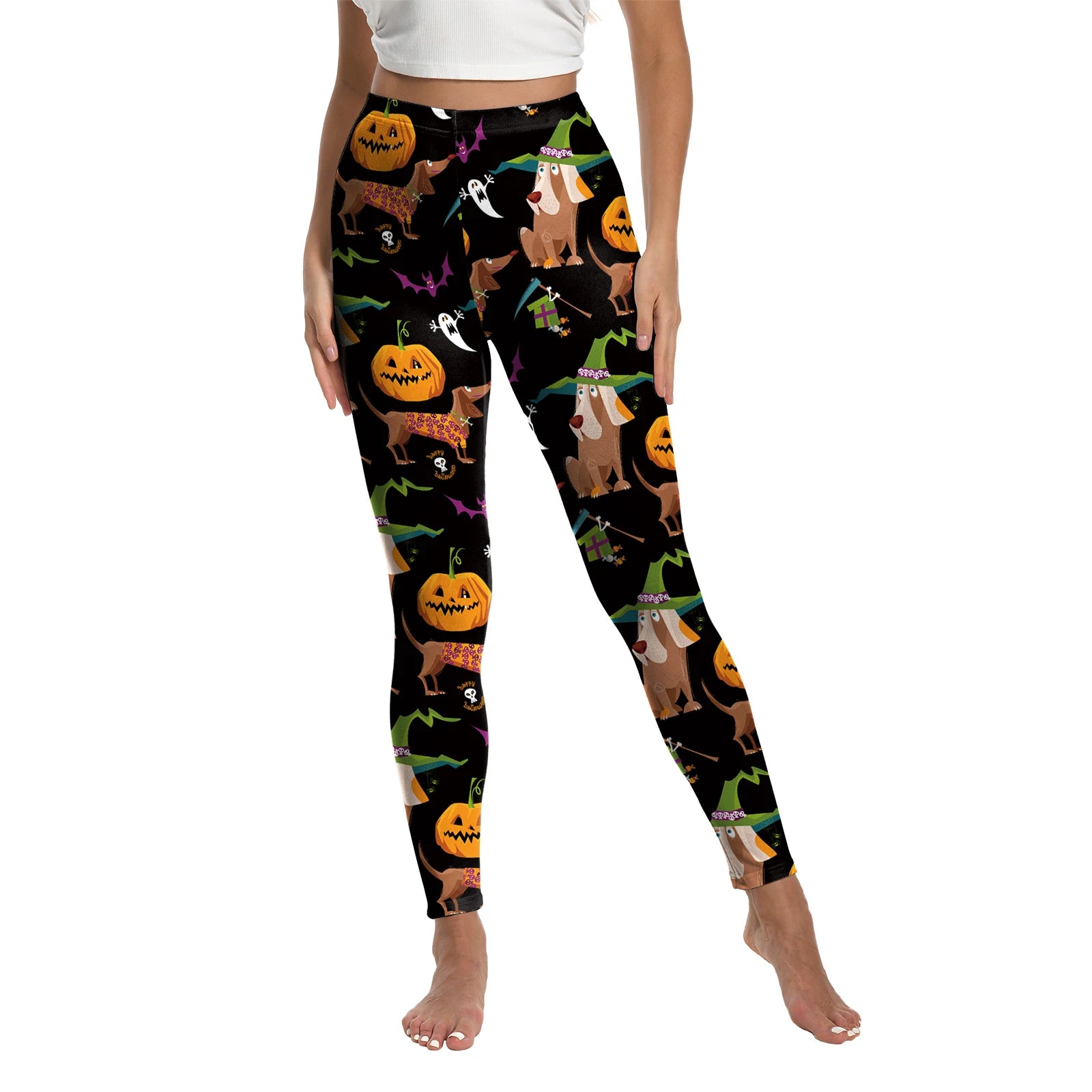 Women's Spooky Pumpkin Stripe Leggings - alternate view 9