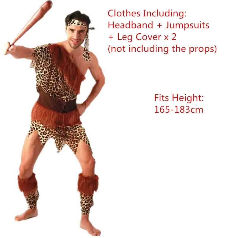 Men Women African Original Savage Costume Adults Wildman Costume Dress - 17 / One Size