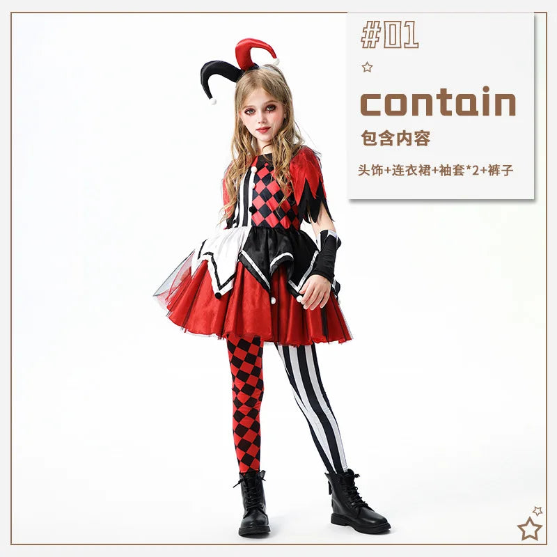 Naughty Girls Clown Costume Kids Circus Scary Tutu Dress Halloween Costume Jester Dress Up - View 7