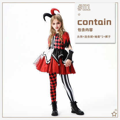 Naughty Girls Clown Costume Kids Circus Scary Tutu Dress Halloween Costume Jester Dress Up - View 7