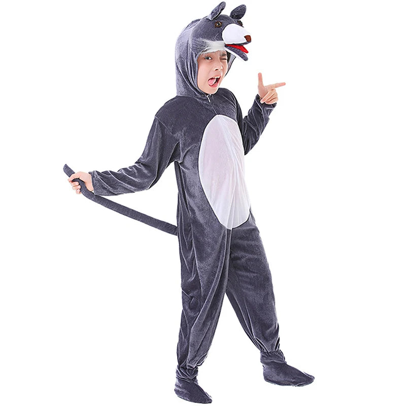 Wolf Costume for Adult Kids Funny Werewolf Costume Long Sleeve Animal Jumpsuit