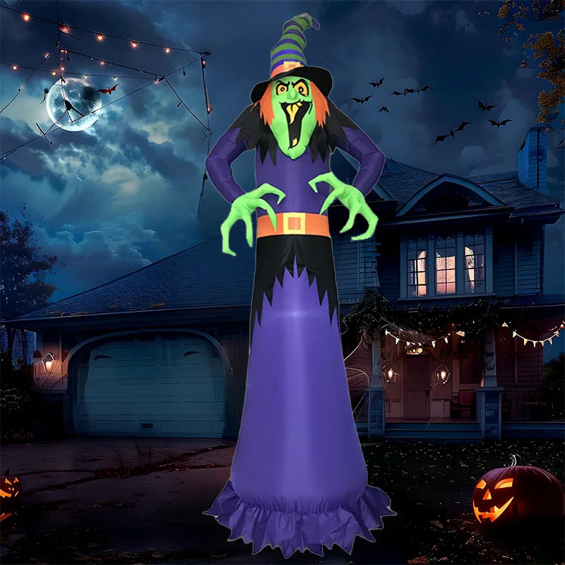 9.8 ft Tall LED Lighted Inflatable Witch Decoration Scary Supplies for