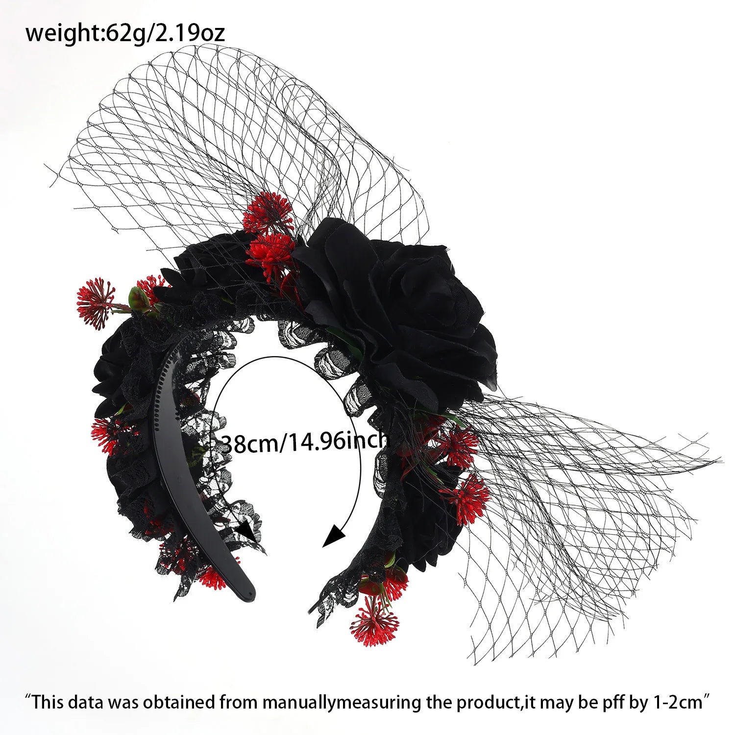 Darkness Hairbands Halloween Party performance Headdress Lace Rose Flower - product image 6