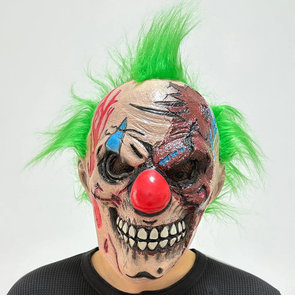 Scary Clown Latex Mask with Hair – Halloween Horror Costume