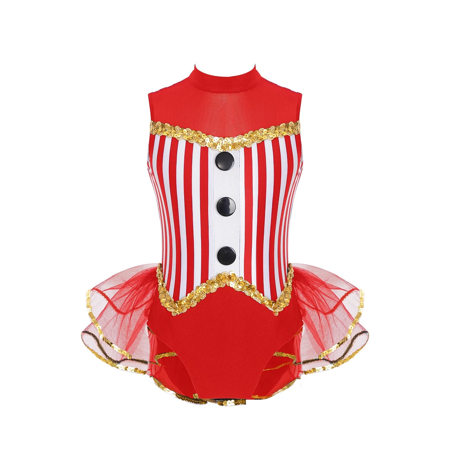 Kids Girl Halloween Circus Clown Costume Shiny Striped Tutu Leotard Ballet Gymnastics - Royal Blue A / 14