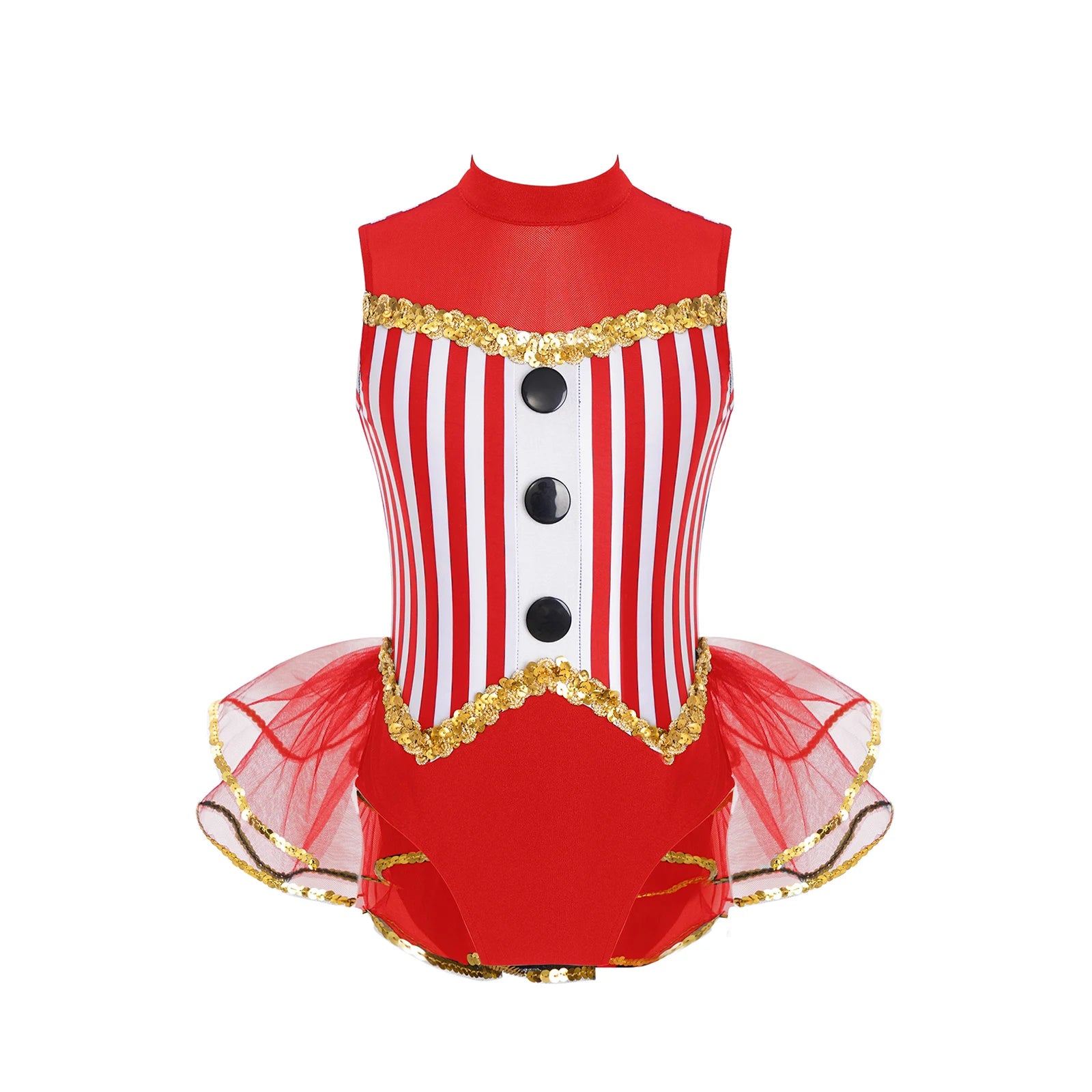 Kids Girl Halloween Circus Clown Costume Shiny Striped Tutu Leotard Ballet Gymnastics - Royal Blue A / 14