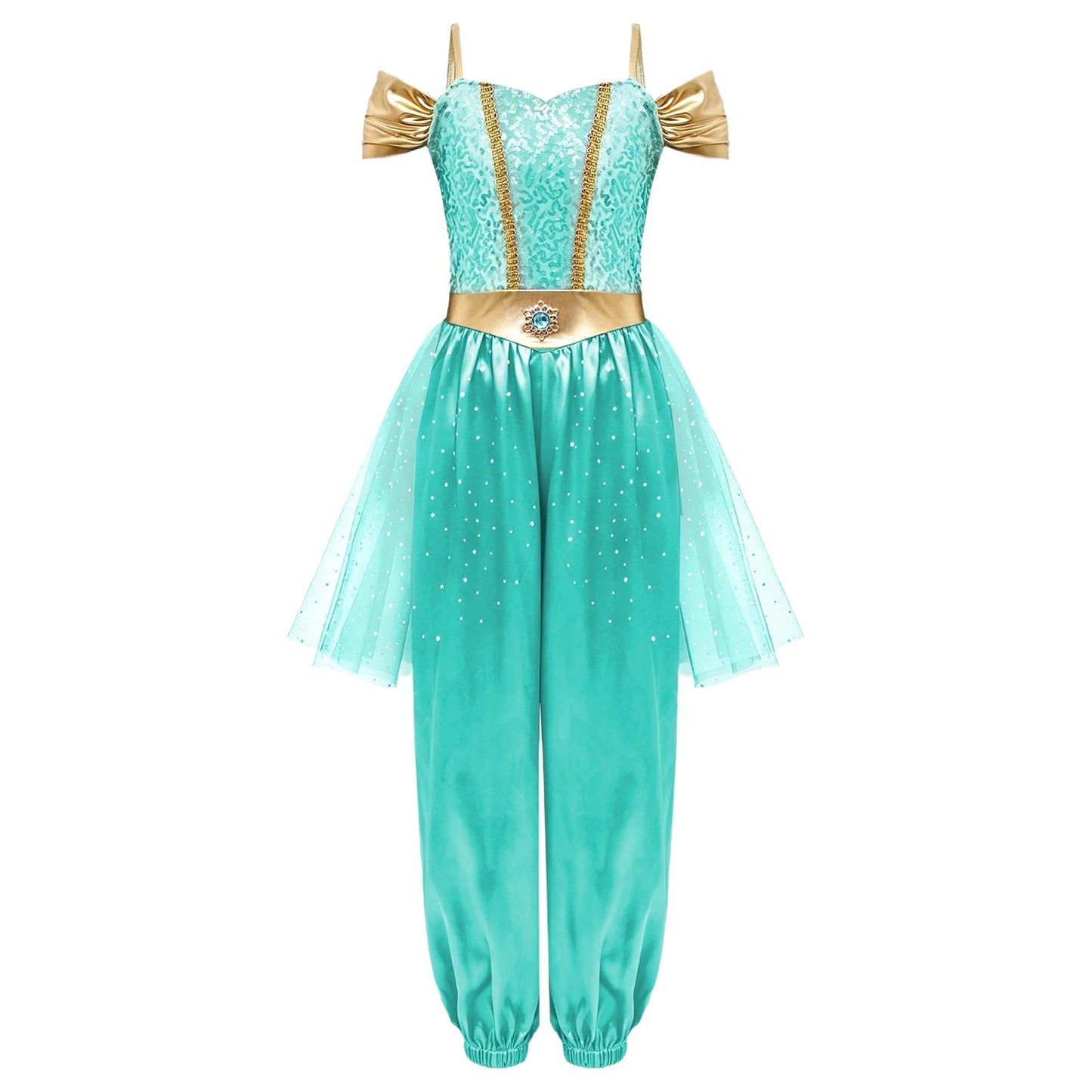 Girls Arabian Princess Halloween Carnival Dress Up Cosplay Costume Metallic Ruched Sequin Bodice Tulle Panel - product image 10